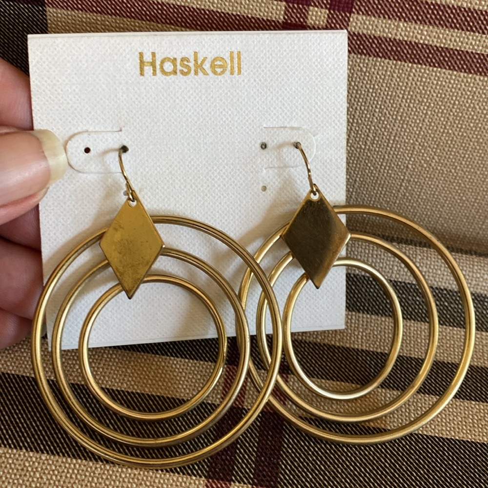 Haskell Geometric Hoop Dangling Pierced Earrings Gold Color NWOT